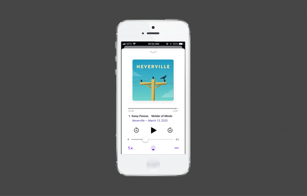 Neverville podcast on an iPhone
